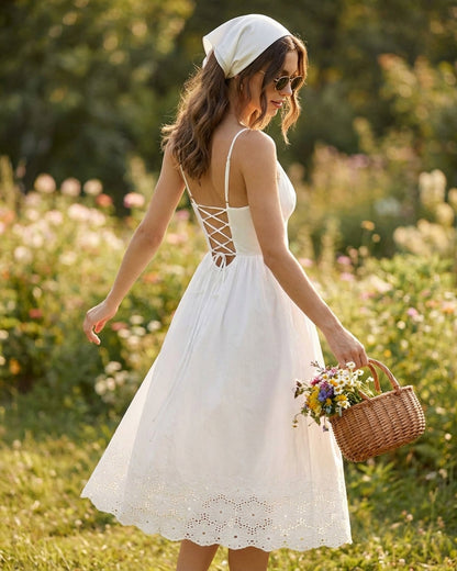 White Lace X Cross Slip Midi Dress