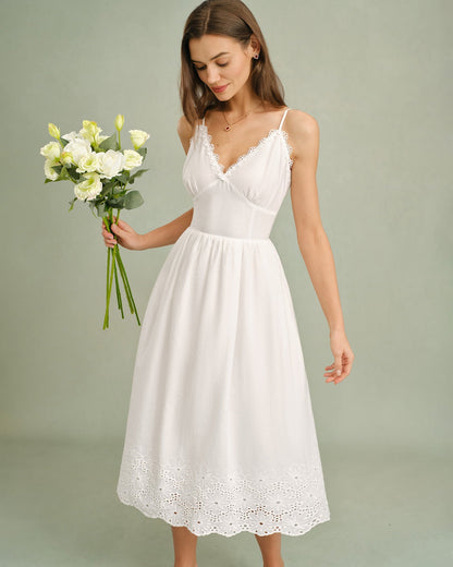 White Lace X Cross Slip Midi Dress