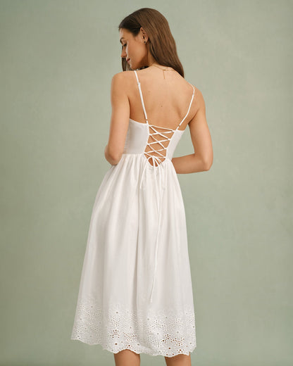 White Lace X Cross Slip Midi Dress