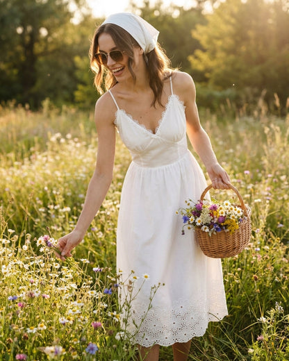 White Lace X Cross Slip Midi Dress