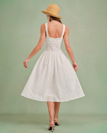White Square Neck Slip Midi Dress