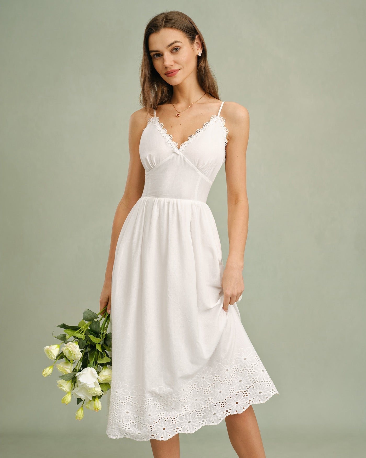 White Lace X Cross Slip Midi Dress