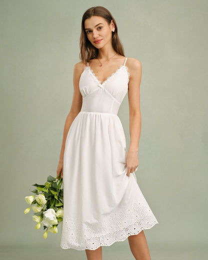 White Lace X Cross Slip Midi Dress