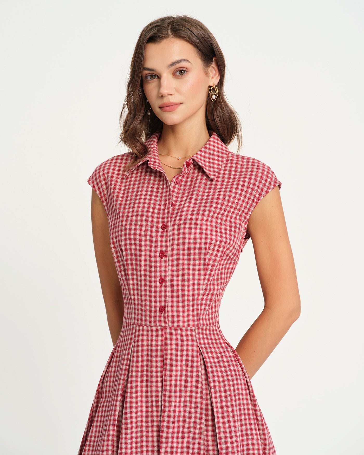 Red Plaid Collar Midi Dress