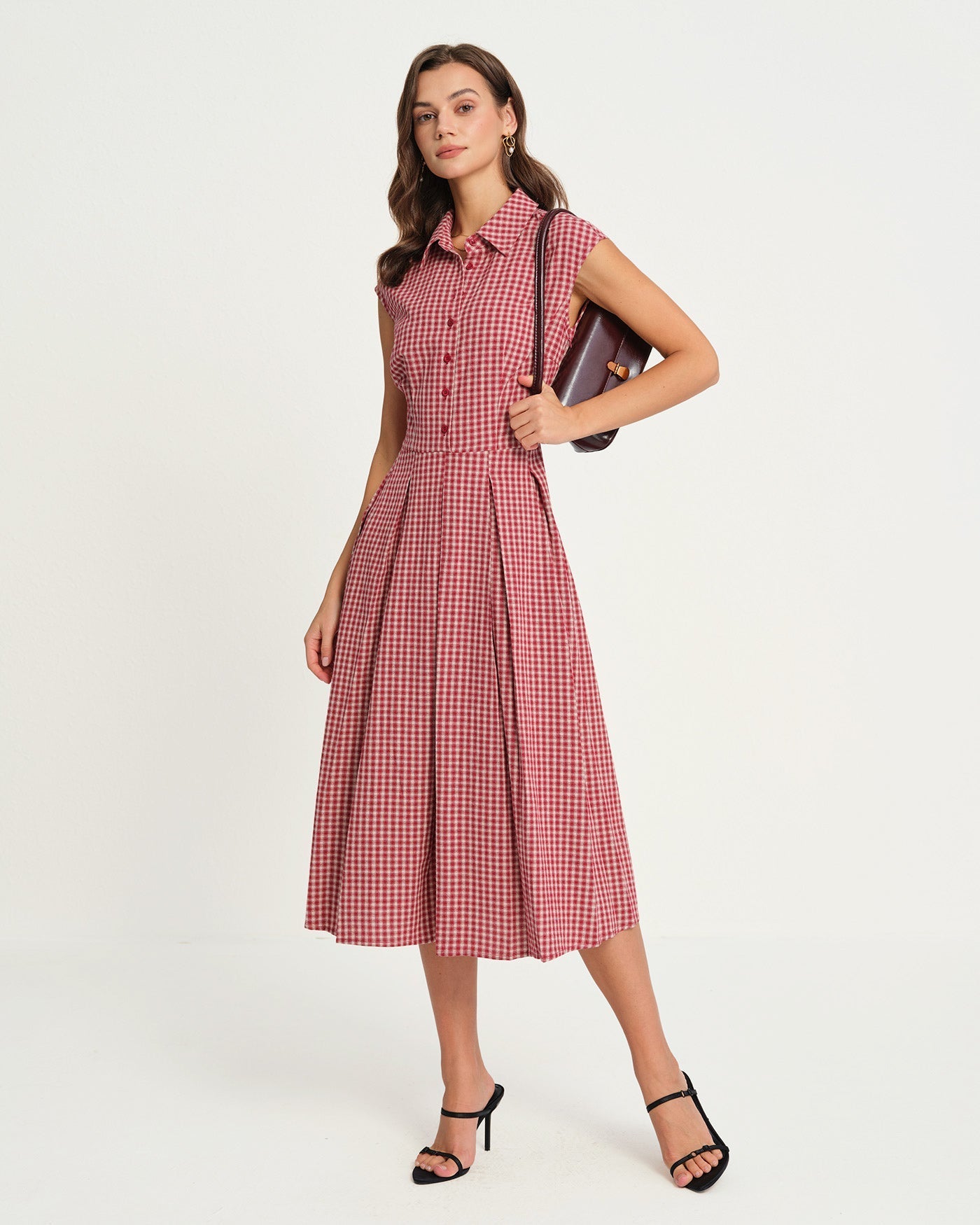 Red Plaid Collar Midi Dress