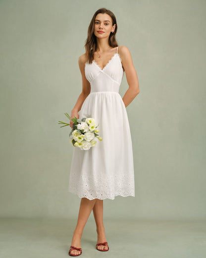 White Lace X Cross Slip Midi Dress