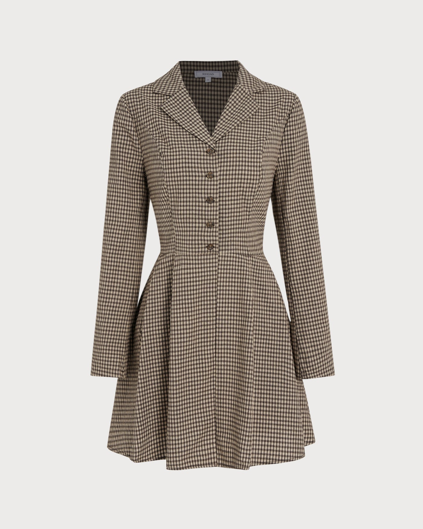 Brown Gingham Collar Cotton Mini Dress