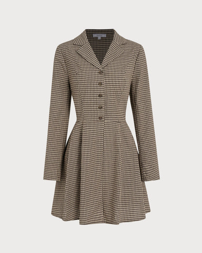 Brown Gingham Collar Cotton Mini Dress