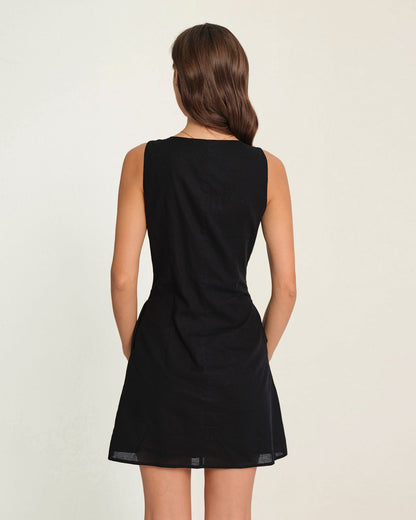 Black Button Square Neck Mini Dress