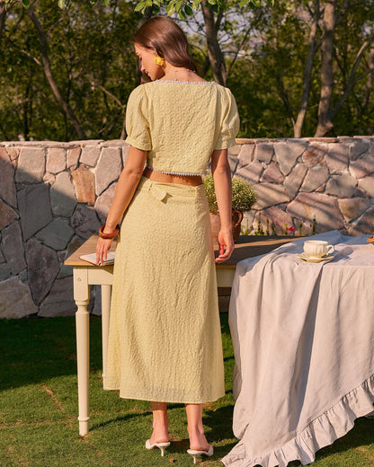 Yellow Embroidery Button Midi Skirt