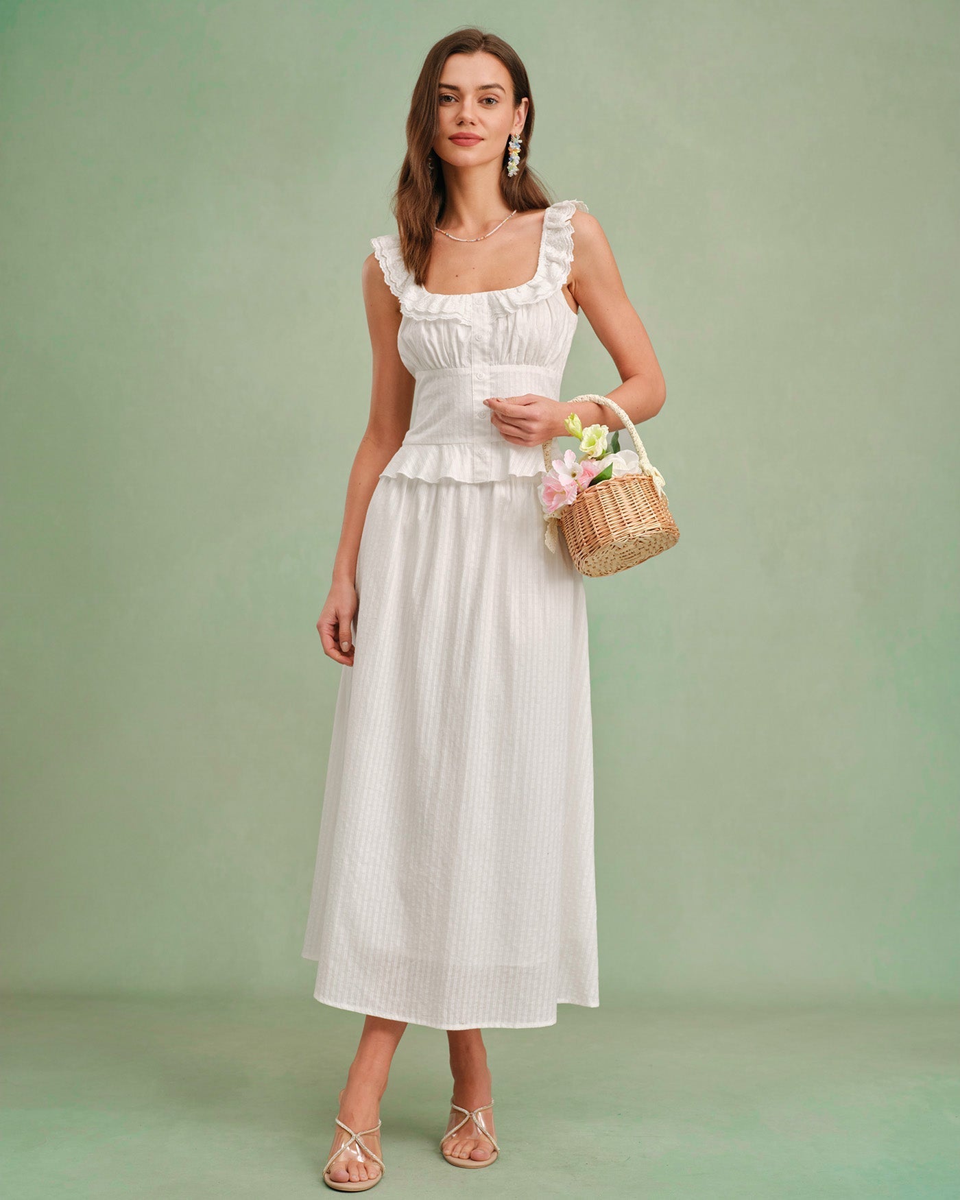 White Solid A-Line Midi Skirt