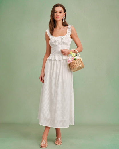 White Solid A-Line Midi Skirt