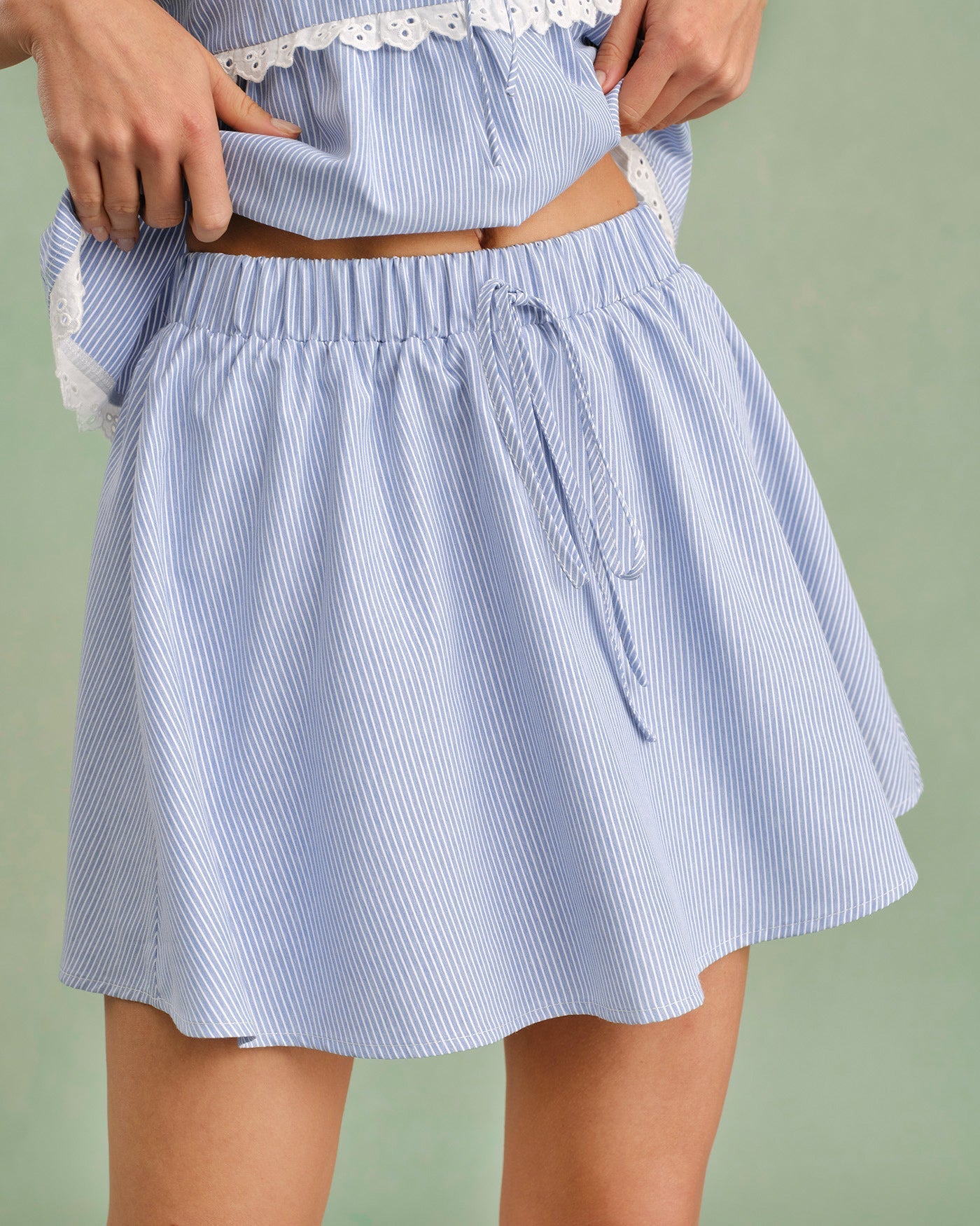 Blue Elastic Waist Tie Mini Skirt