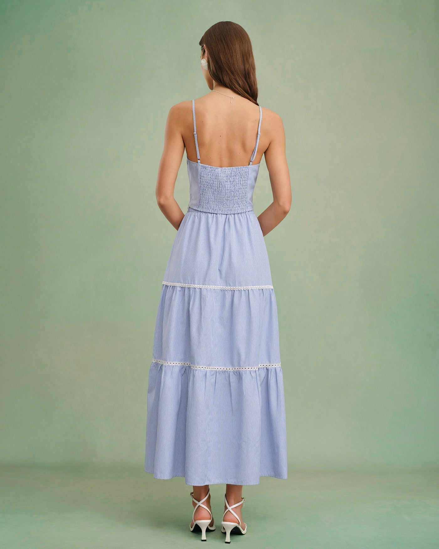 Blue Elastic Waist Midi Skirt