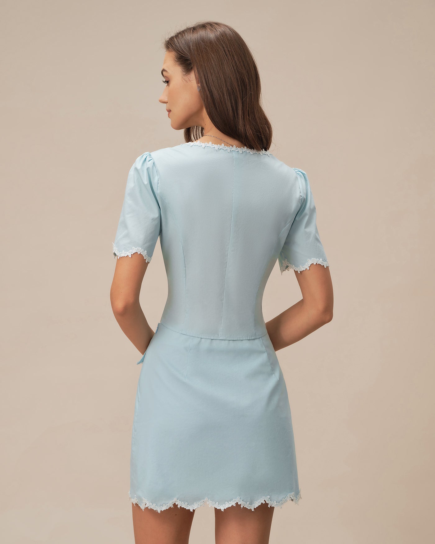 Light Blue Lace Pocket Button Mini Skirt