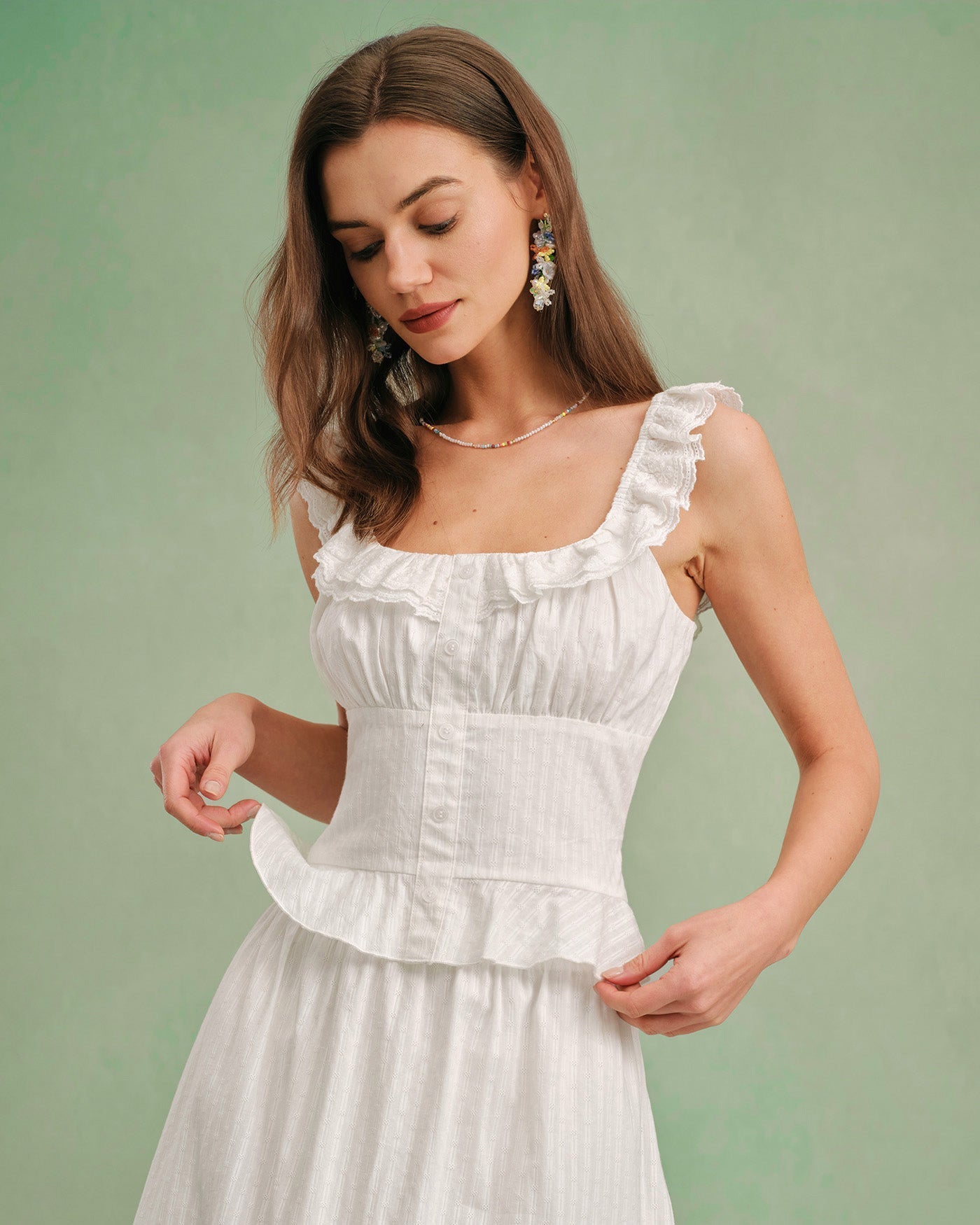 White Square Neck Ruffle Tank Top