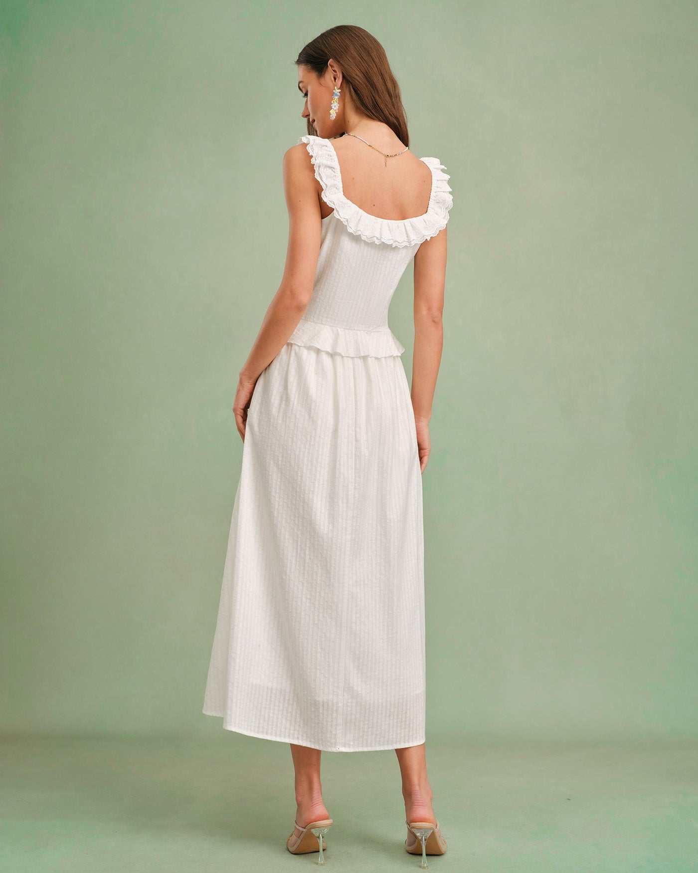 White Square Neck Ruffle Tank Top