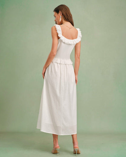 White Square Neck Ruffle Tank Top