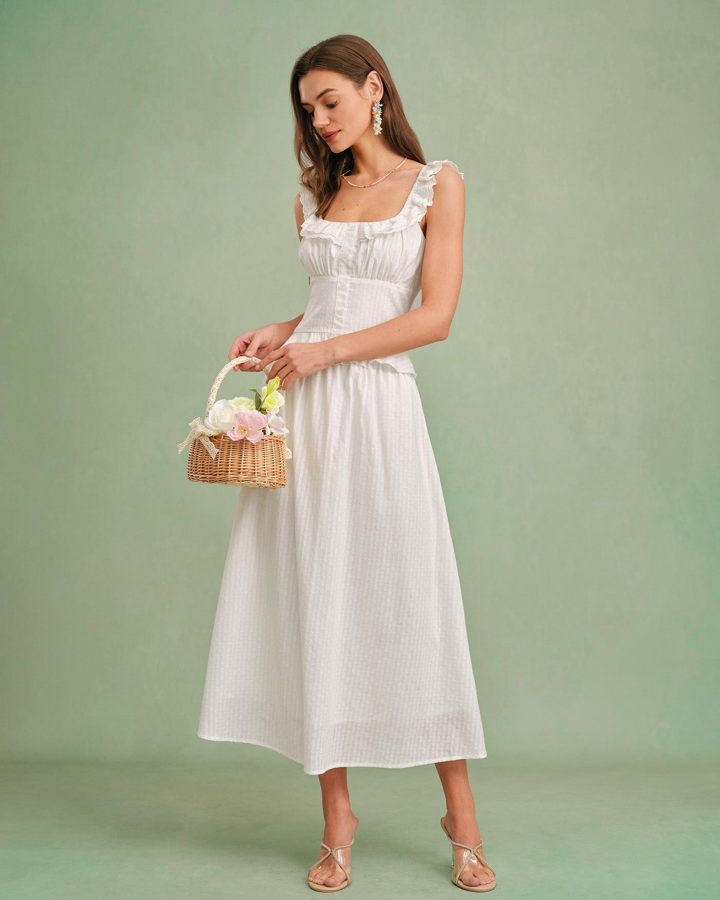 White Square Neck Ruffle Tank Top