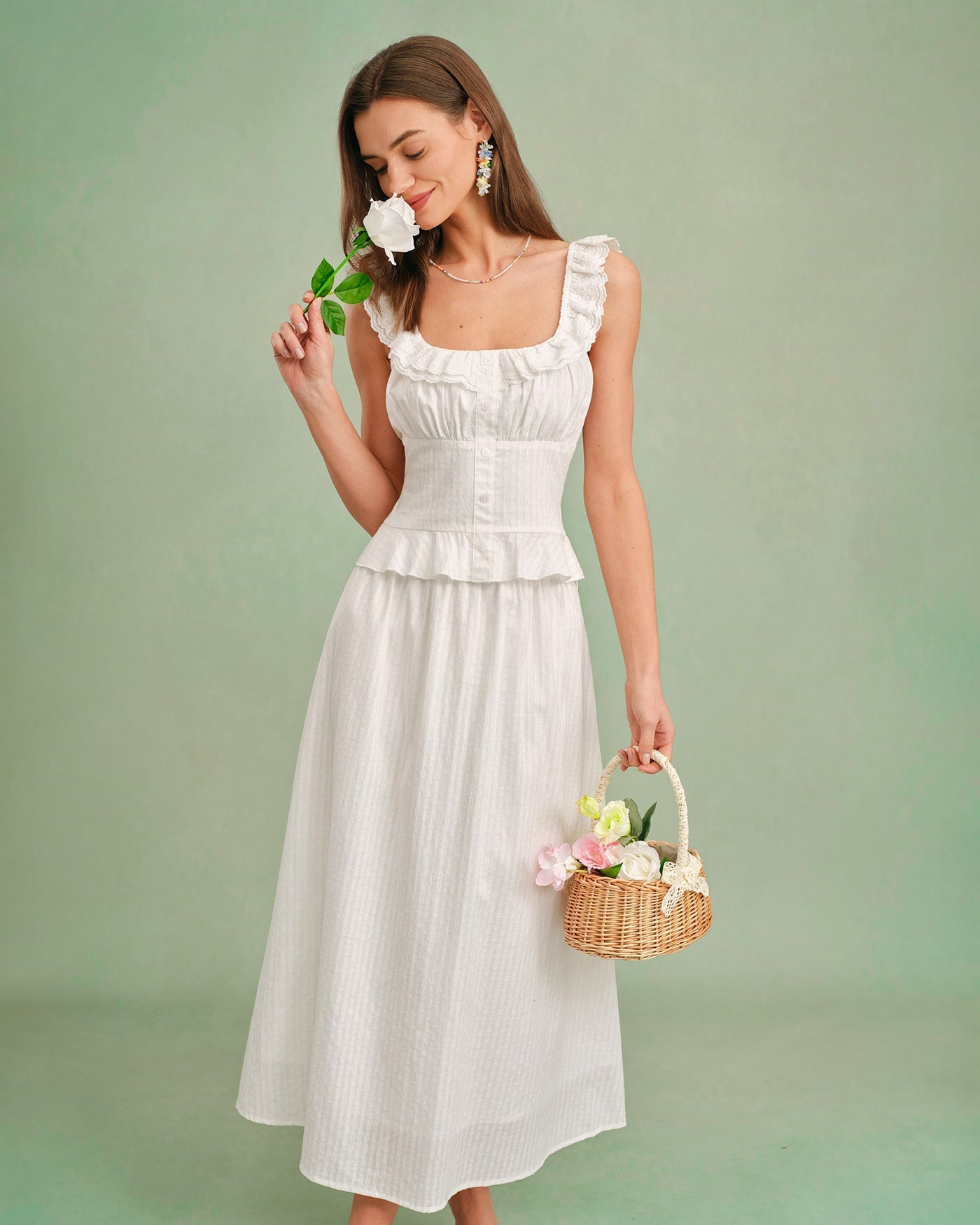 White Square Neck Ruffle Tank Top