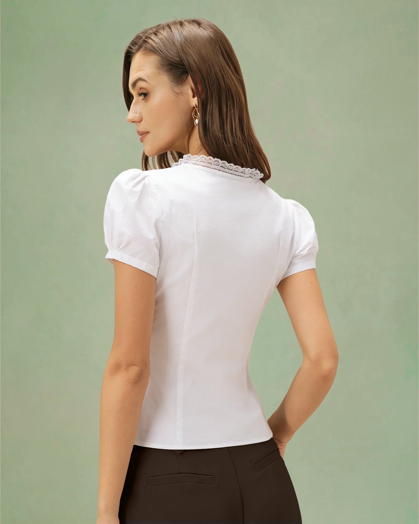 White V Neck Puffed Sleeve Tee