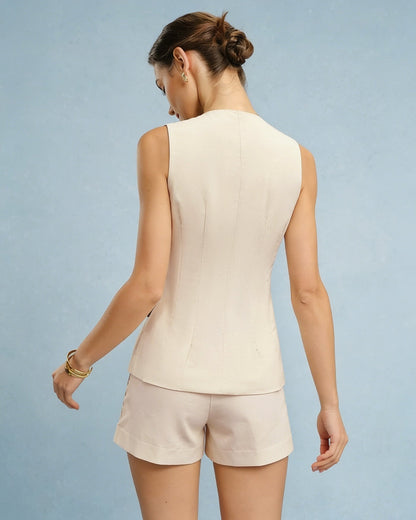Apricot V Neck Button Two-Piece Set