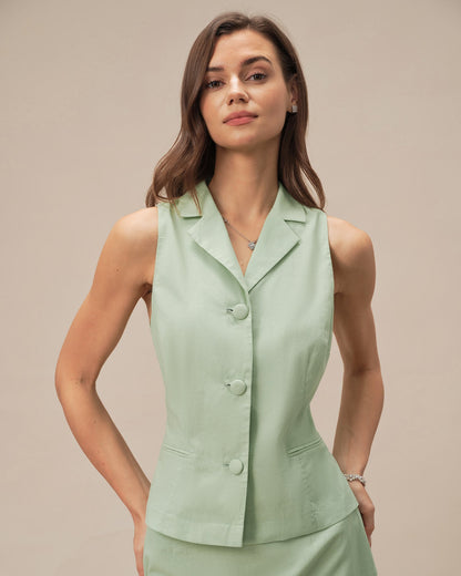 Green Collar Single Breasted Vest