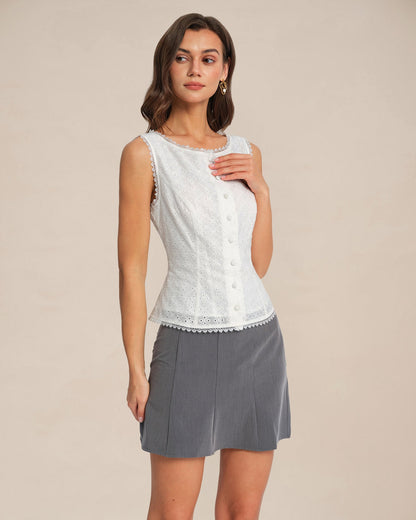 White Single Breasted Lace Vest