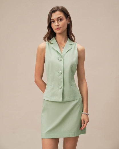 Green Collar Single Breasted Vest