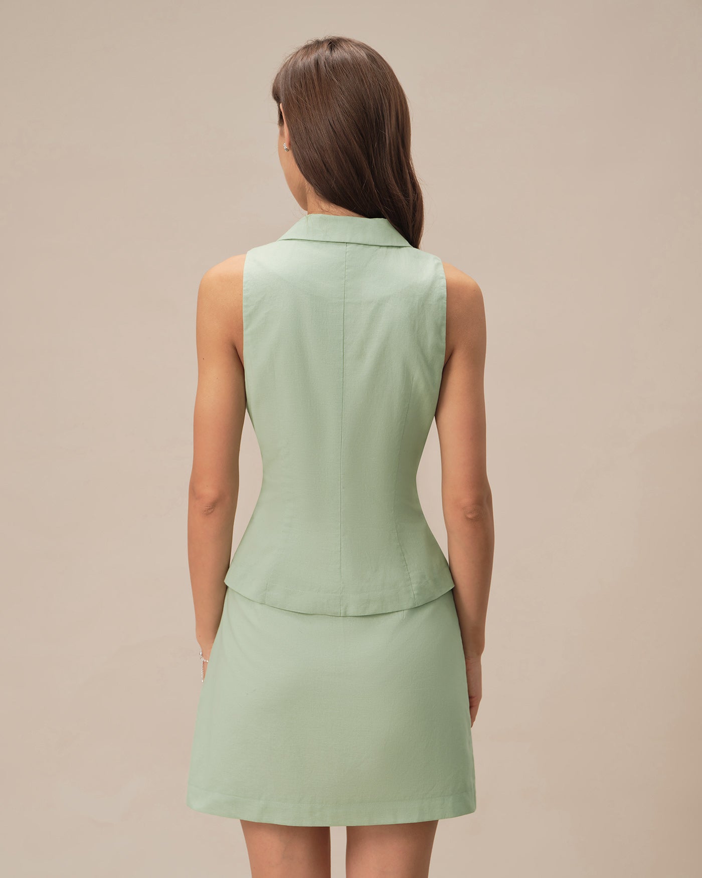 Green Collar Single Breasted Vest