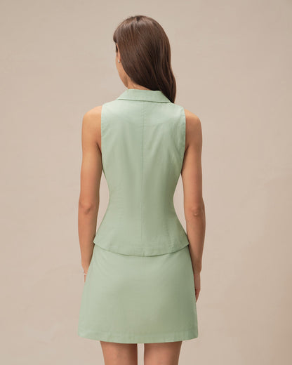 Green Collar Single Breasted Vest