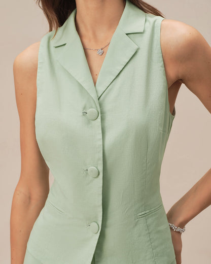 Green Collar Single Breasted Vest