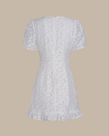 White V Neck Jacquard Mini Dress