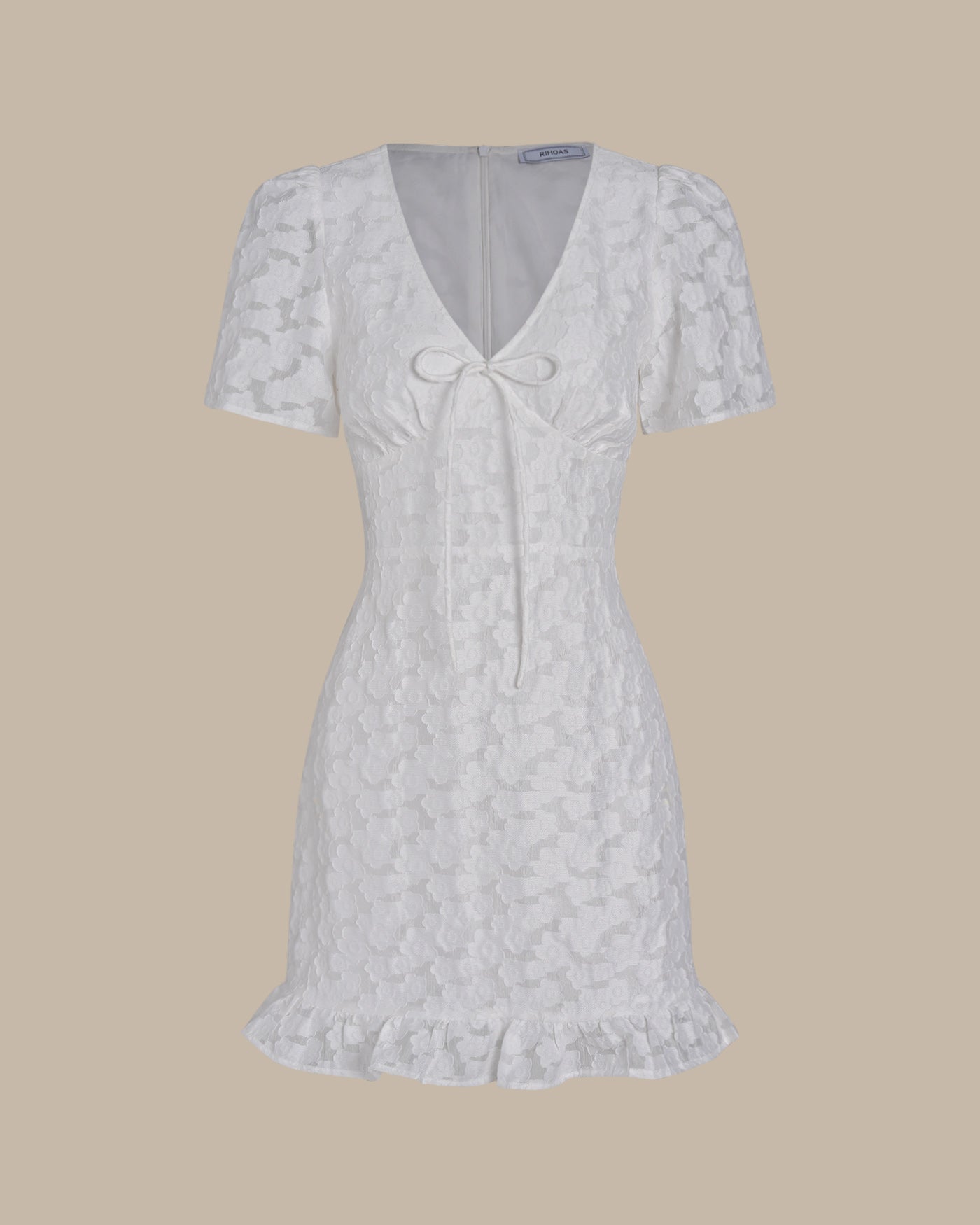 White V Neck Jacquard Mini Dress