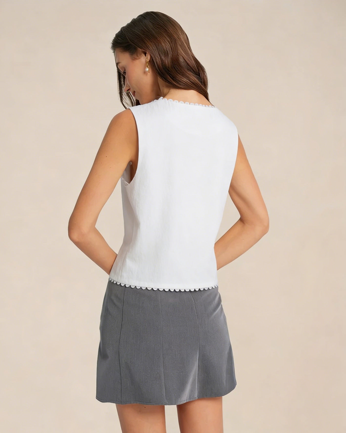 White V Neck Single Breasted Vest