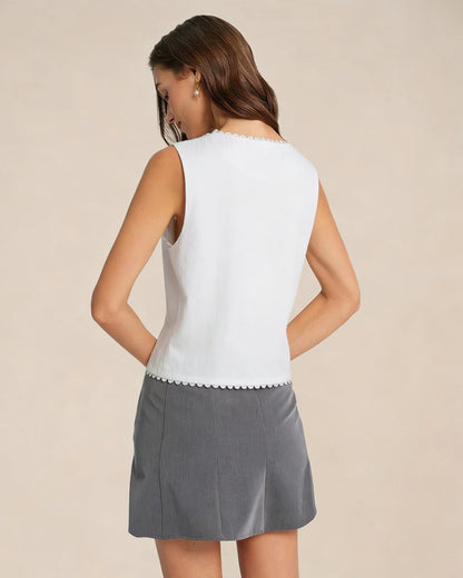White V Neck Single Breasted Vest