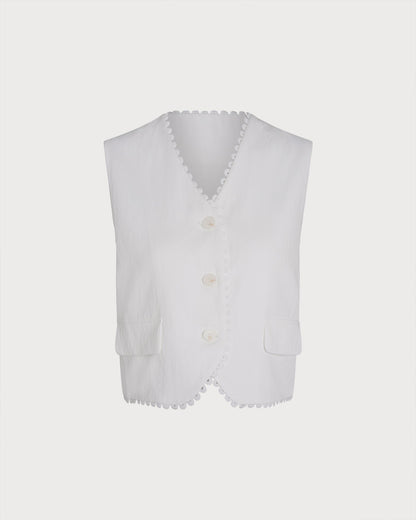 White V Neck Single Breasted Vest