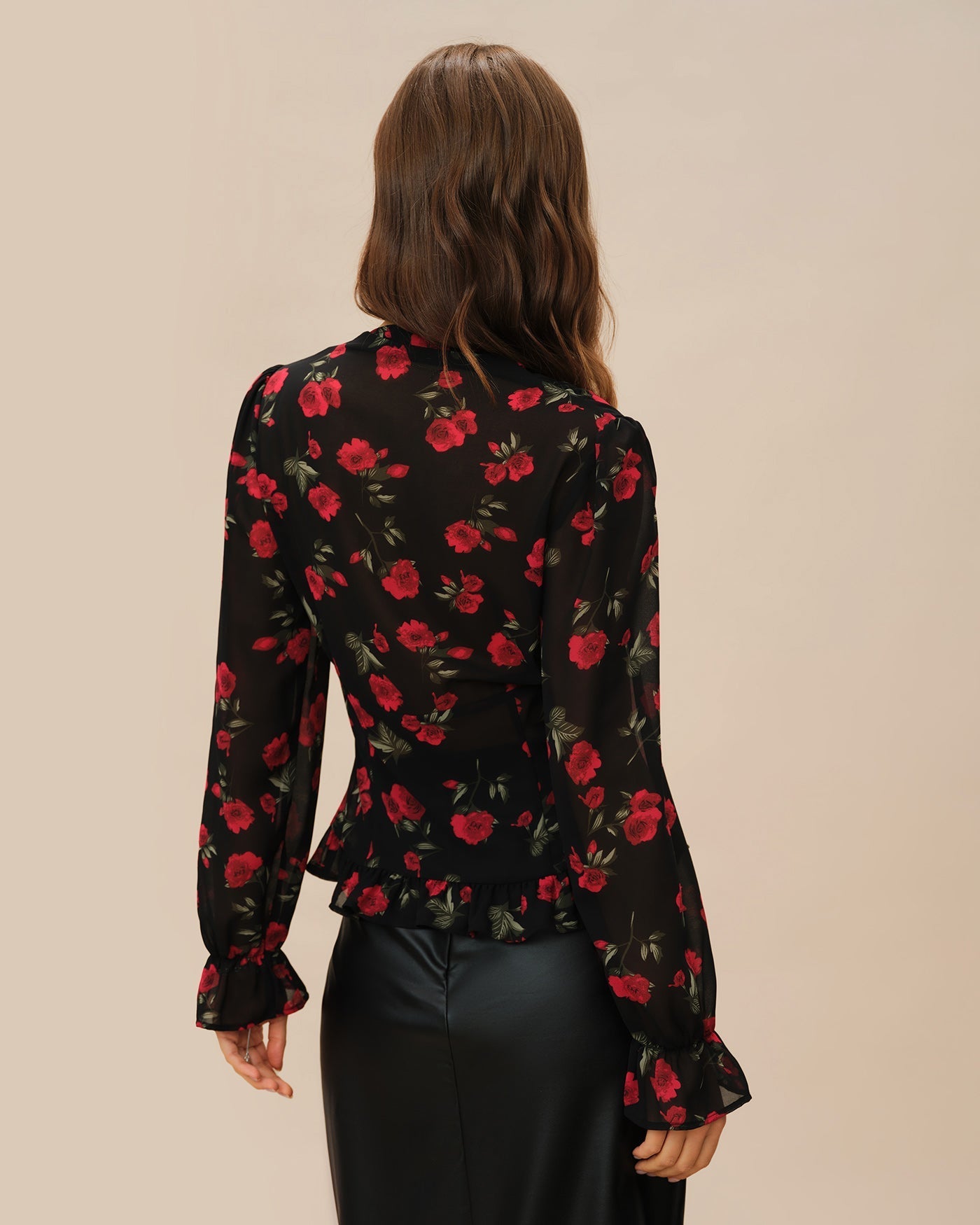 Black Floral V Neck Blouse
