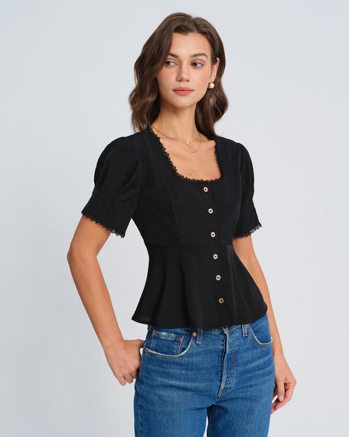 Black Square Neck Lace Blouse
