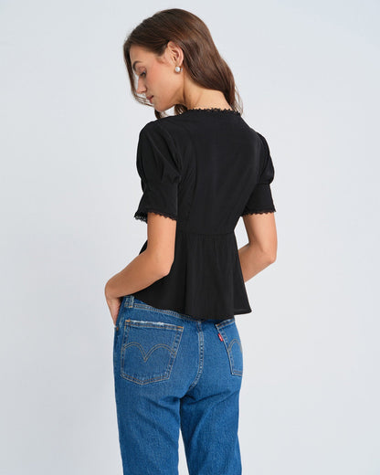 Black Square Neck Lace Blouse