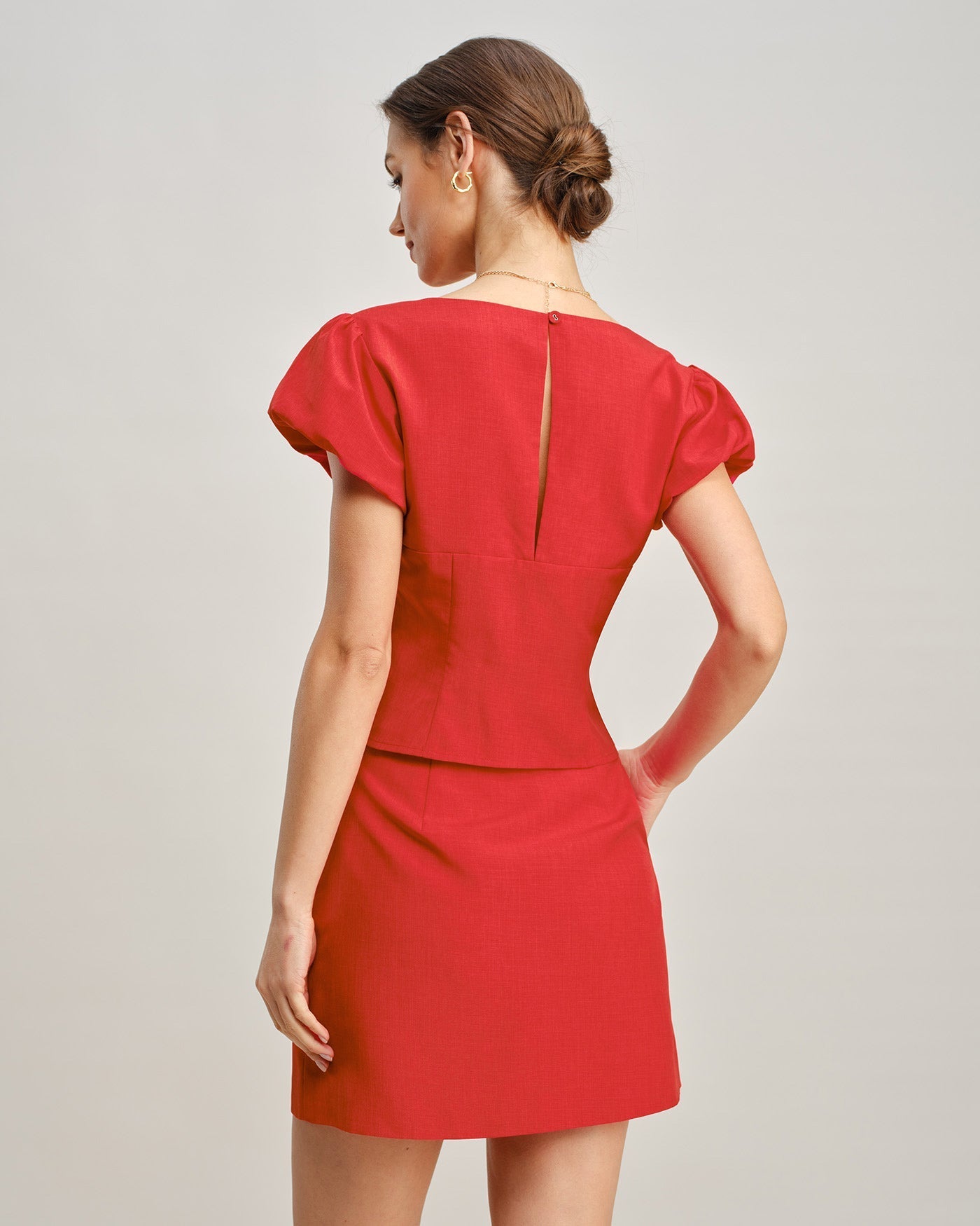 Red V Neck Tie Blouse