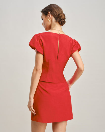 Red V Neck Tie Blouse