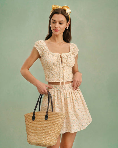 Yellow Square Neck Floral Blouse