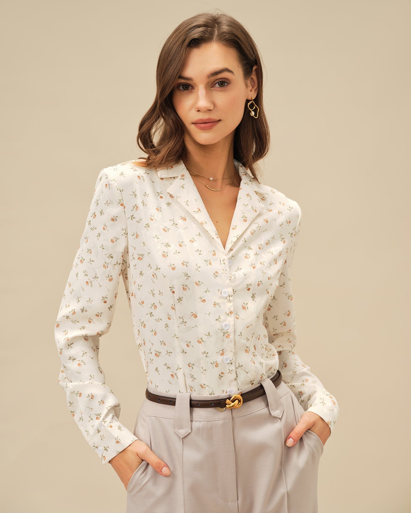 Apricot Floral Collar Blouse