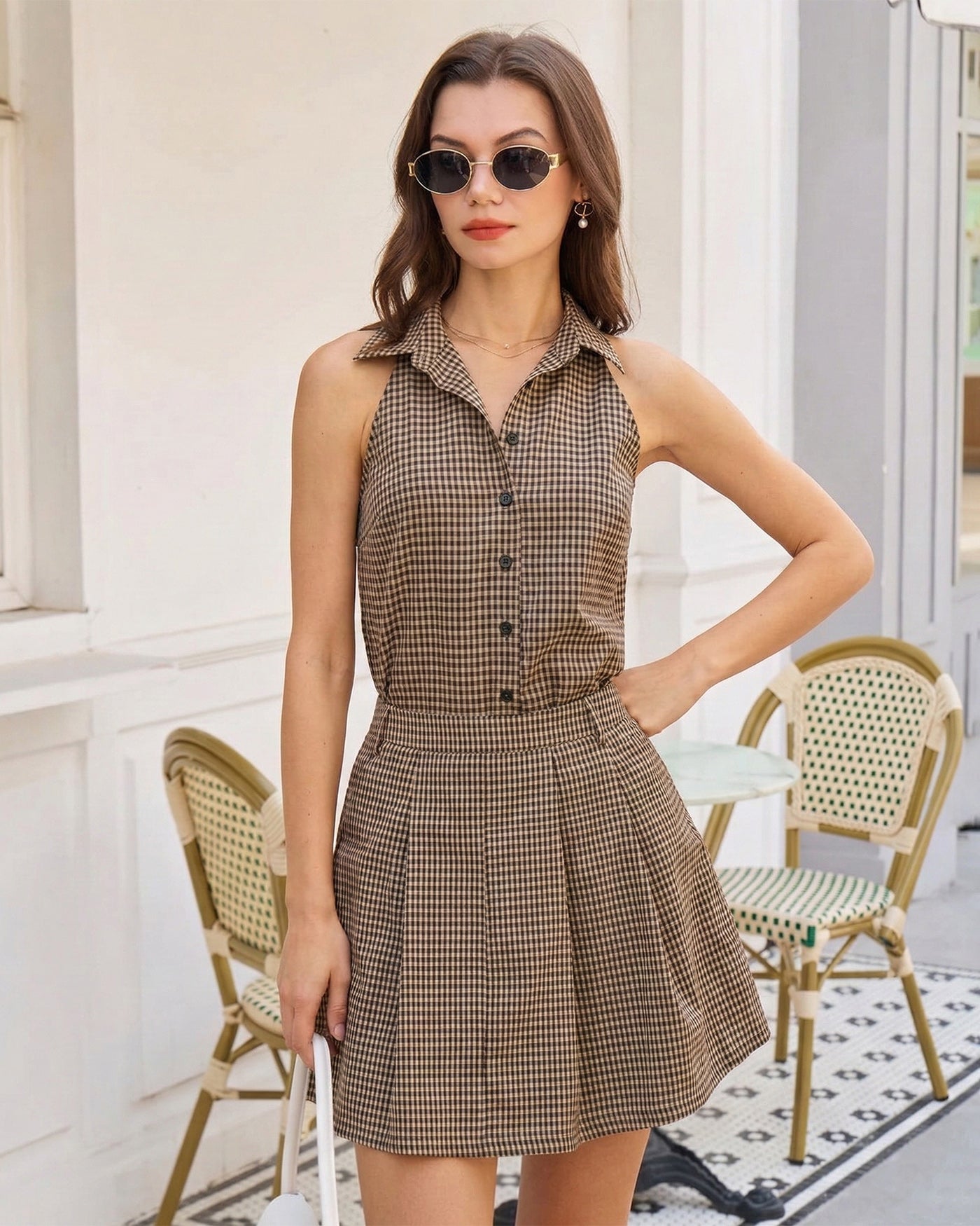 Brown Plaid Collar Blouse
