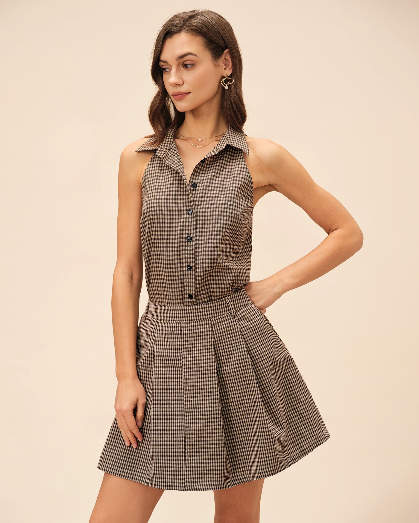 Brown Plaid Collar Blouse