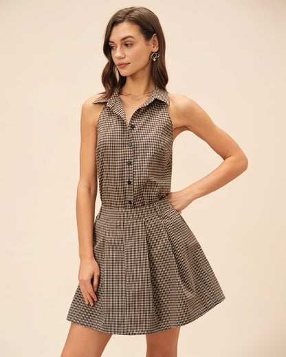 Brown Plaid Collar Blouse