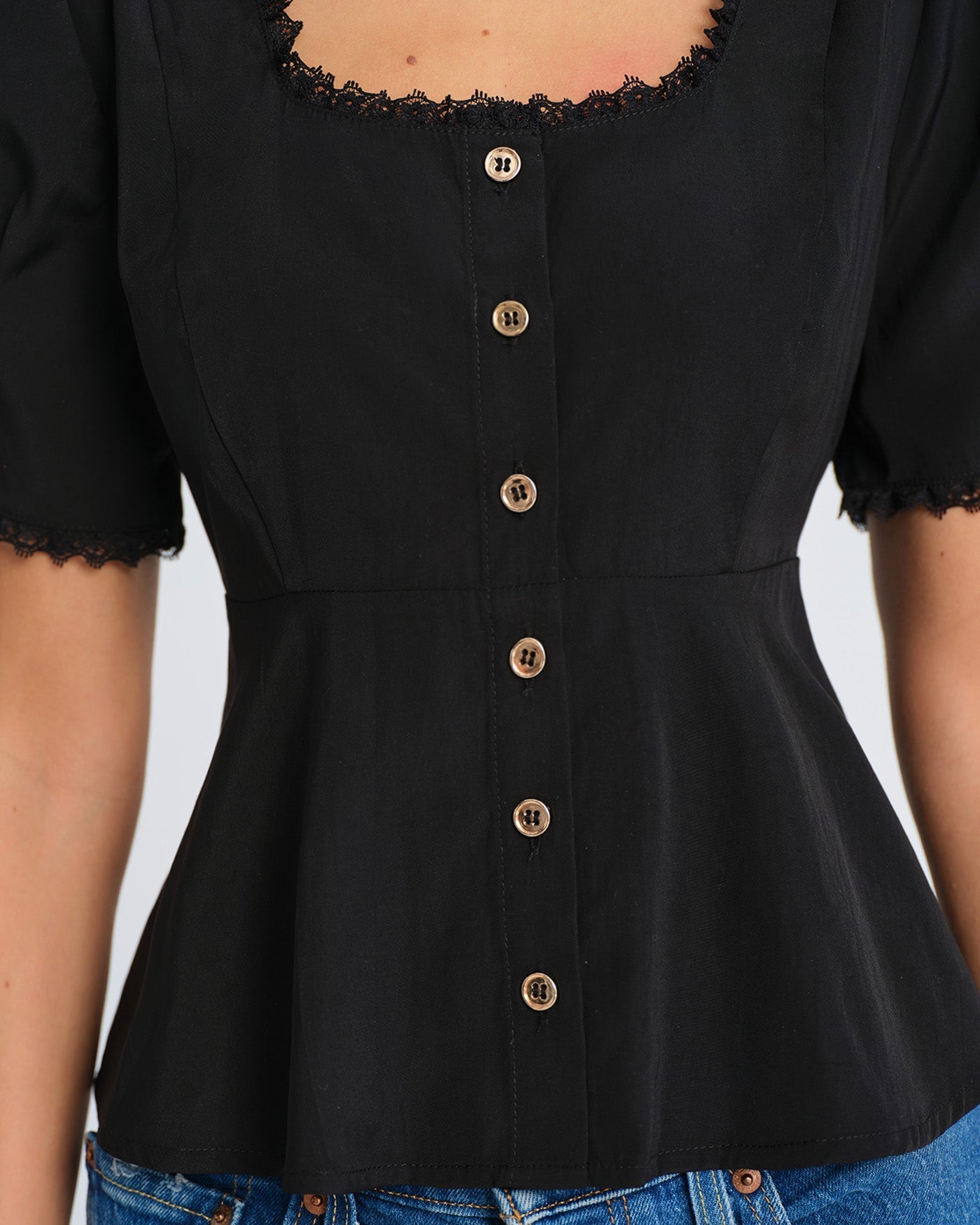 Black Square Neck Lace Blouse