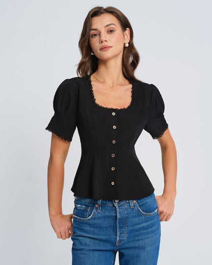 Black Square Neck Lace Blouse