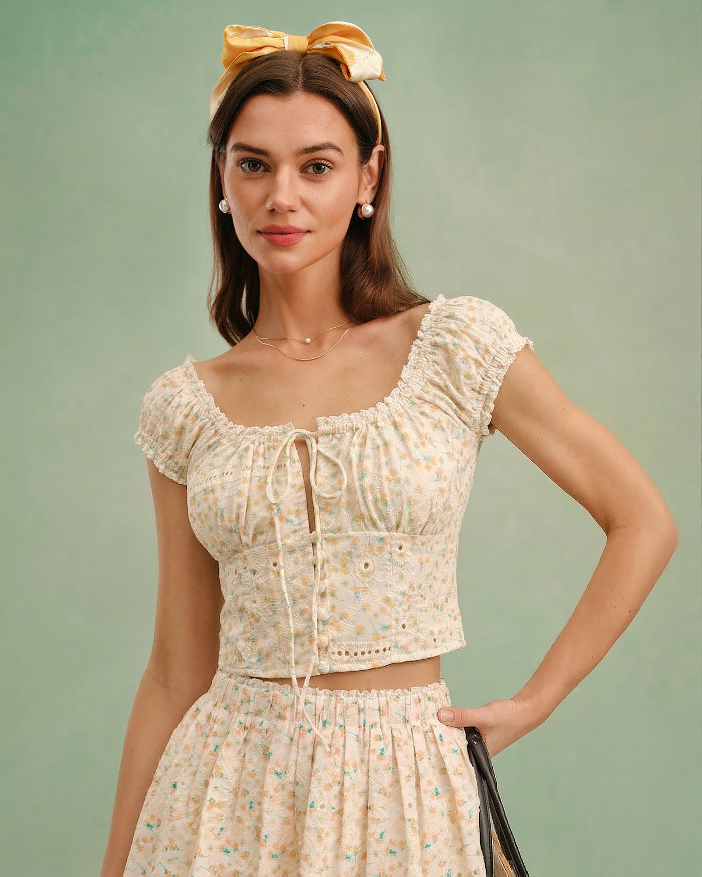 Yellow Square Neck Floral Blouse